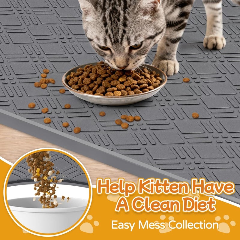 Lanstics Cat Food Mat, 42" x 29" Large Silicone Mat Cat Feeding Mat with Raised Edge Non-Slip Pet Feeding Mat for Food and Water Bowl, Easy to Clean, Floor Protection (Dark Gray) - Image 5